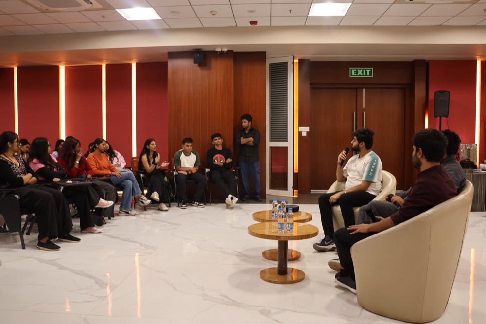 Rahul Khatri in a fireside chat with students at NMIMS Hyderabad